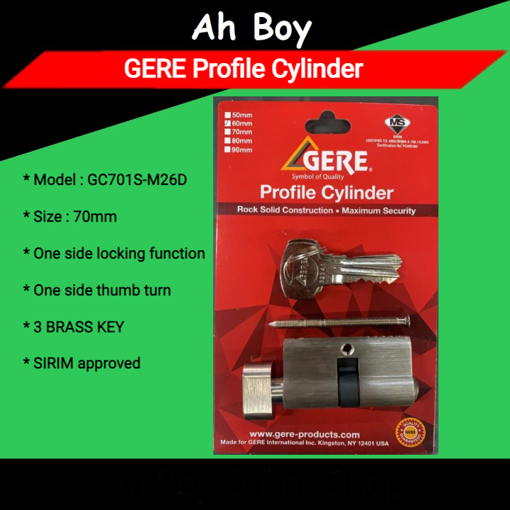 กระบอกโปรไฟล์ GERE พร้อม Thumb Turn 70mm ( GC701S-M26D ) ล็อคบ้าน / สํานักงาน | Kunci Pintu Rumah Pa