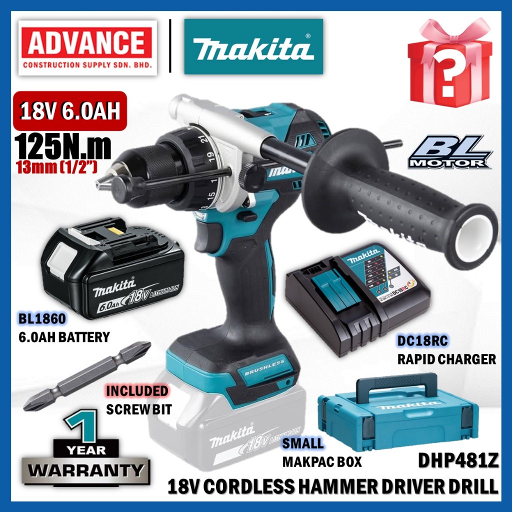 MAKITA DHP481Z 18V สว่านไดร์เวอร์ค้อนไร้สาย 13MM (1/2")