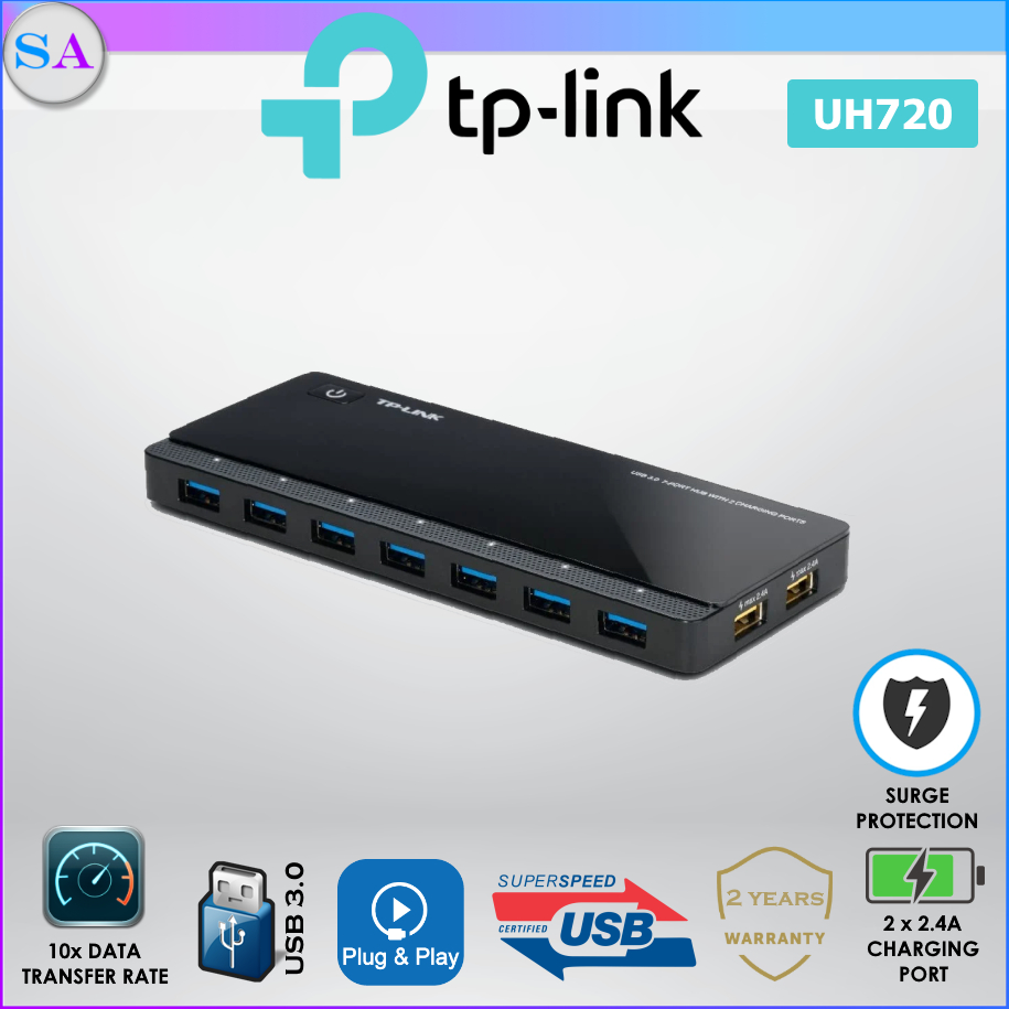 พอร์ต TP-Link UH700 UH720 7 พร้อมพอร์ตชาร์จ 2 พอร์ต SuperSpeed USB 3.0 Hub