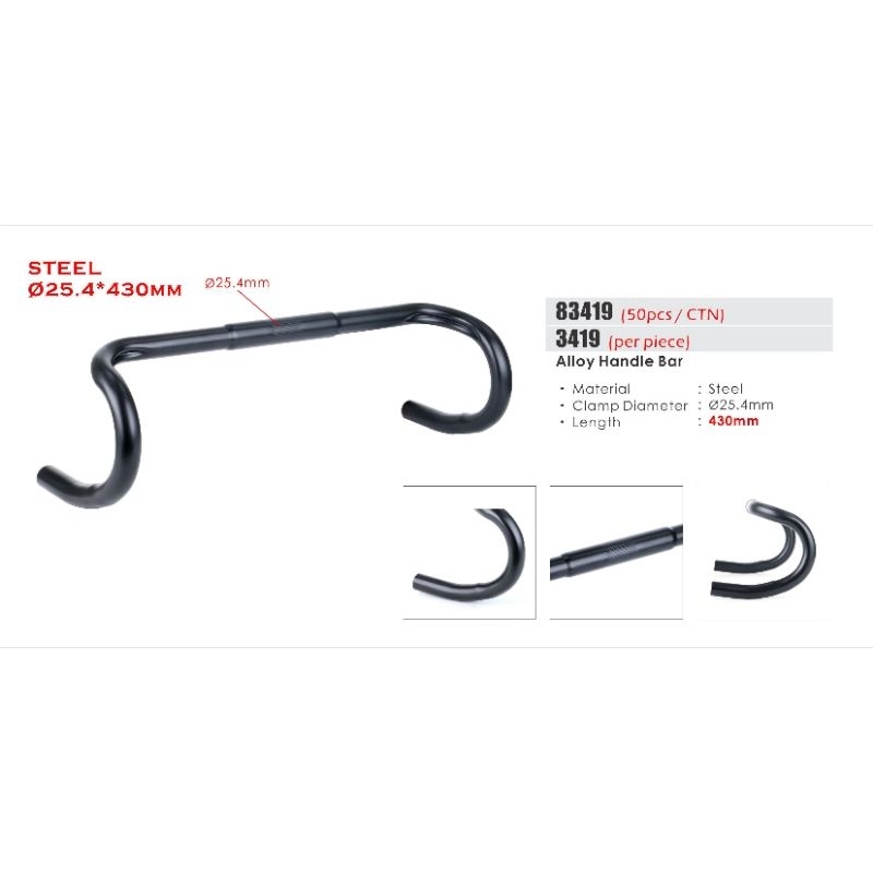 มือจับ Dropbar (Bar Hole 25.4mm) - จักรยานเสือหมอบ Untuk Basikal Fixie & Road