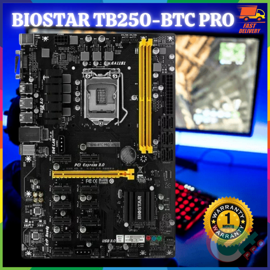 BIOSTAR TB250-BTC PRO 12 PCI-E เมนบอร์ดการทําเหมืองแร่ DDR4 LGA 1151 12 GPU HDMI SATA -REFURBISHED
