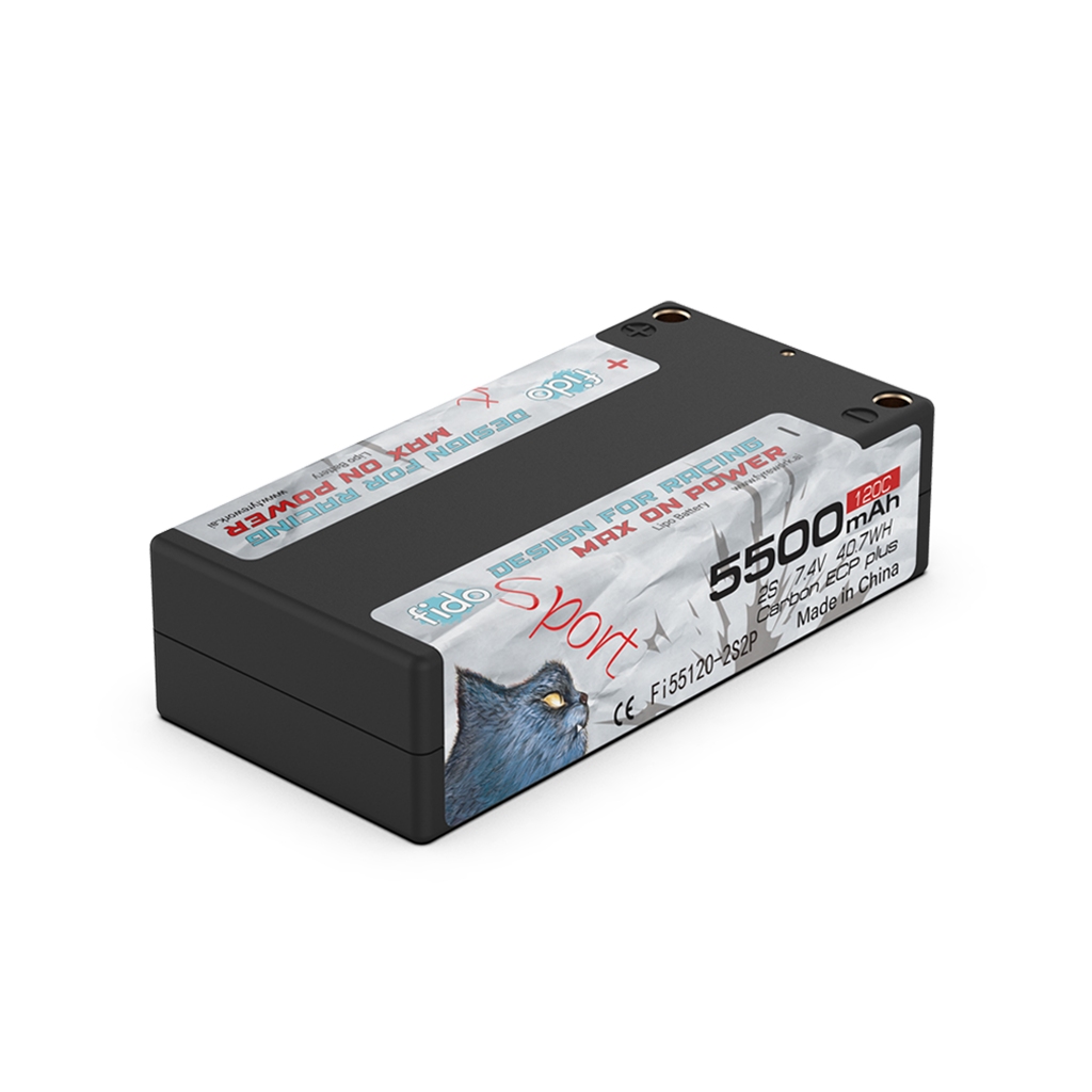 Fi55120-2S2P // Fido RC Sport Lipo Battery 5500mAh 7.4V Shorty Pack Sport