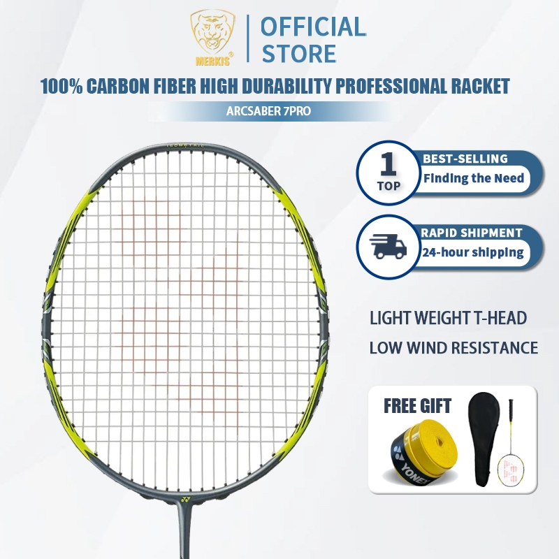 Yonex ARCSABER 7 Pro ไม้แบดมินตันสีเทา/เหลืองคาร์บอนเต็มเดี่ยว 4U 26Lbs 83g