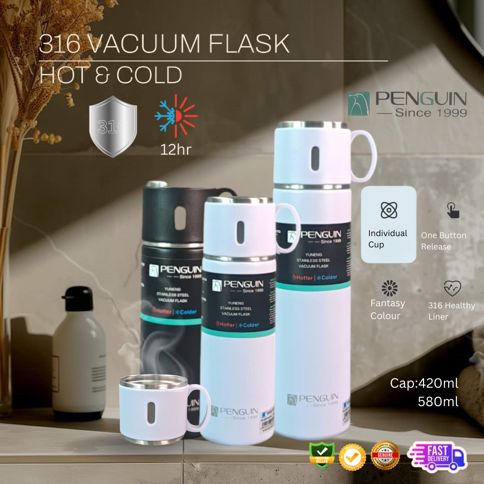 PENGUIN 316 STAINLESS STEEL VACUUM CUP/ขวดดื่มสแตนเลส/ขวดกระติกน้ําสูญญากาศ/420ML/580ml