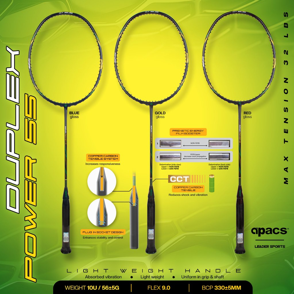 (ฟรีกระเป๋า+STRING) APACS NEW TECH DUPLEX POWER 55 (10U)