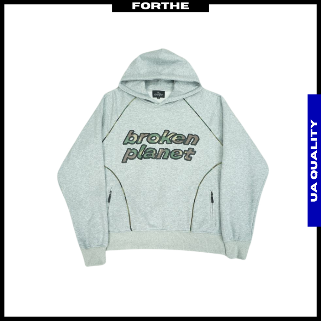 BROKEN PLANET Performance Hoodie ขนาดใหญ่ Heather สีเทา Streetwear Broken Planet Hoodie