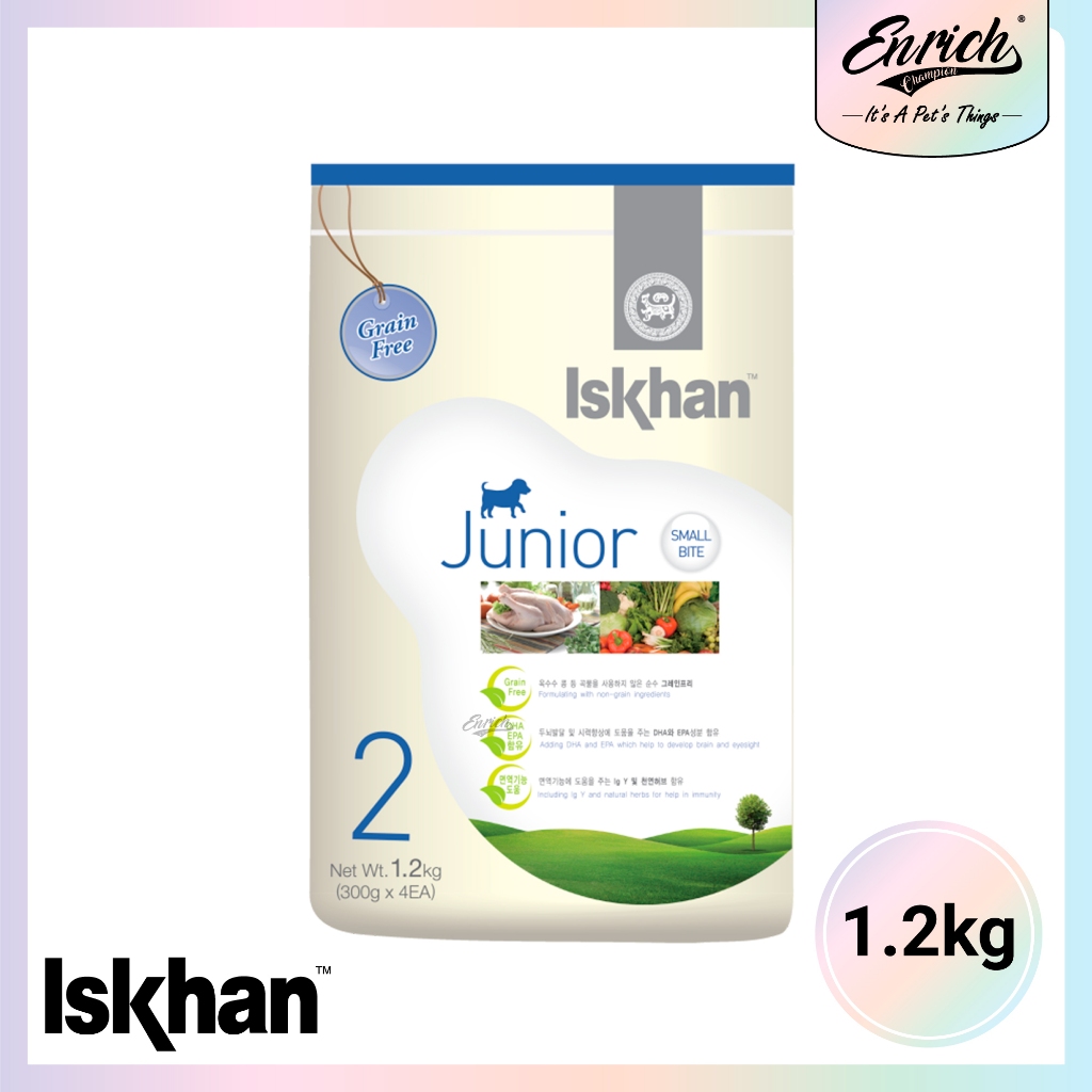 Iskhan Dog อาหารแห้ง Grain Free - Junior Small Bite (เบอร์ 2) อาหารลูกสุนัข 1.2กก