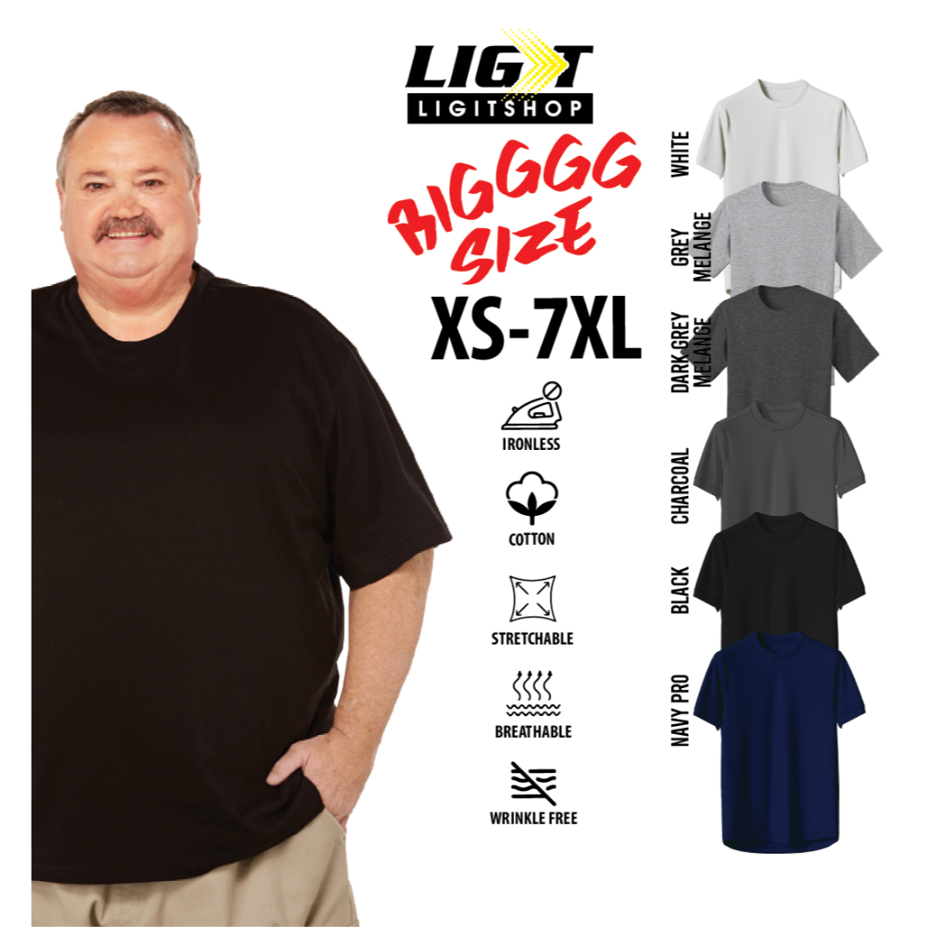 BIG SIZE คอกลมผ้าฝ้ายธรรมดา 7XL, 5XL, 3XL PLUS SIZE ขนาดใหญ่ Baju Cotton