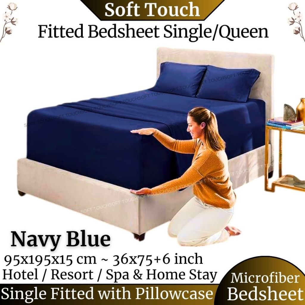 PREMIUM BEDSHEET FITTED BEDSHEET PLAIN BEDSHEET SINGLE SUPER SINGLE QUEEN KING NAVY BLUE | กรีก CADA