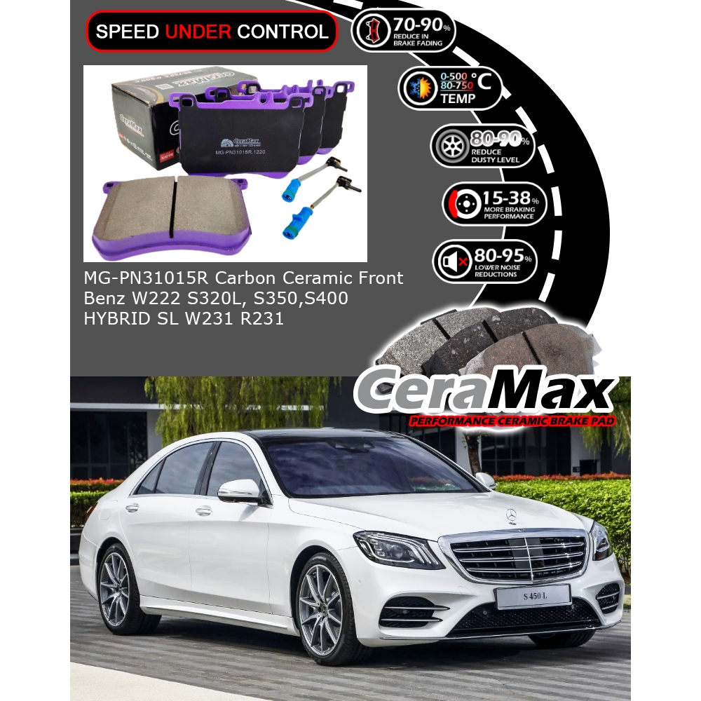 Ceramax Carbon MG-PN31015R MERCEDES W222 S350 S320L S400 HYBRID SL W231 R231 ผ้าเบรคหน้า