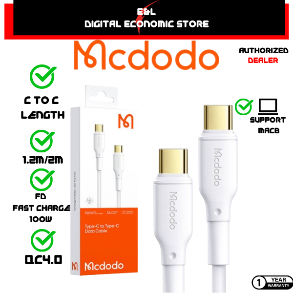 MCDODO CA 835 100W Type C to Type C Cable High Power Output 1.2m 2m