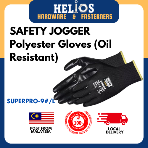 SAFETY JOGGER ถุงมือโพลีเอสเตอร์ (ทนน้ํามัน)| SUPERPRO-9 /L| ถุงมือทํางานเพื่อความปลอดภัย Sarung Tan