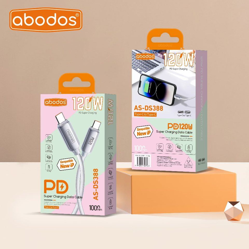 ABODOS AS-DS388 120W PD USB Data Cable / Type-C To Type-C Super Fast Charging / ความเร็วสูง 1 เมตร