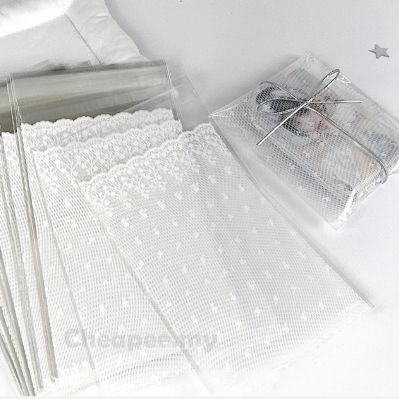 100ชิ้น ทําเอง บรรจุภัณฑ์ถุงกาวในตัว [ลูกไม้สีขาว-ลวดลาย/มีน้ําค้างแข็ง] 礼品包装自粘袋 [白色丝/时尚白色บด]