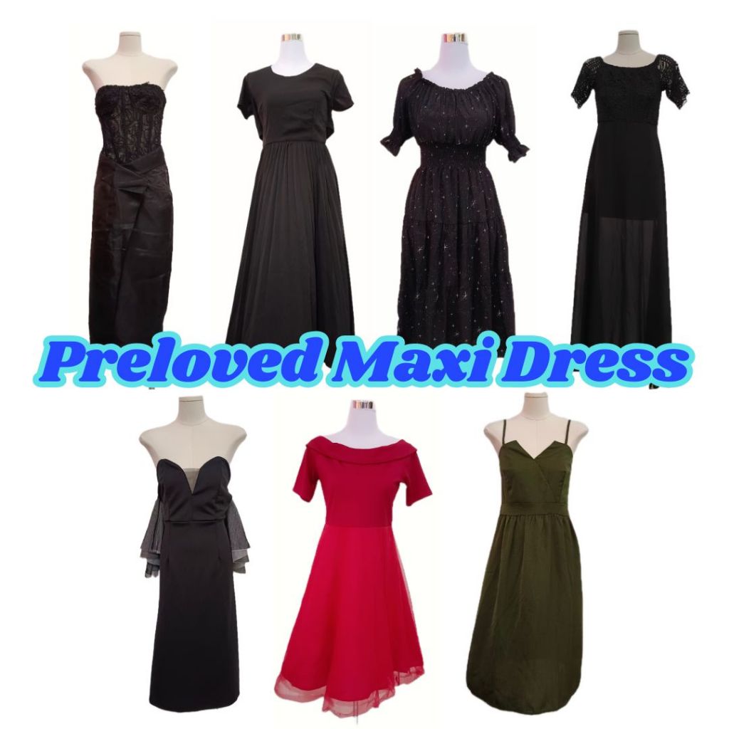 Preloved and New Maxi Dress Black Green Red Collection 连衣裙 Baju Terpakai Used Clothes