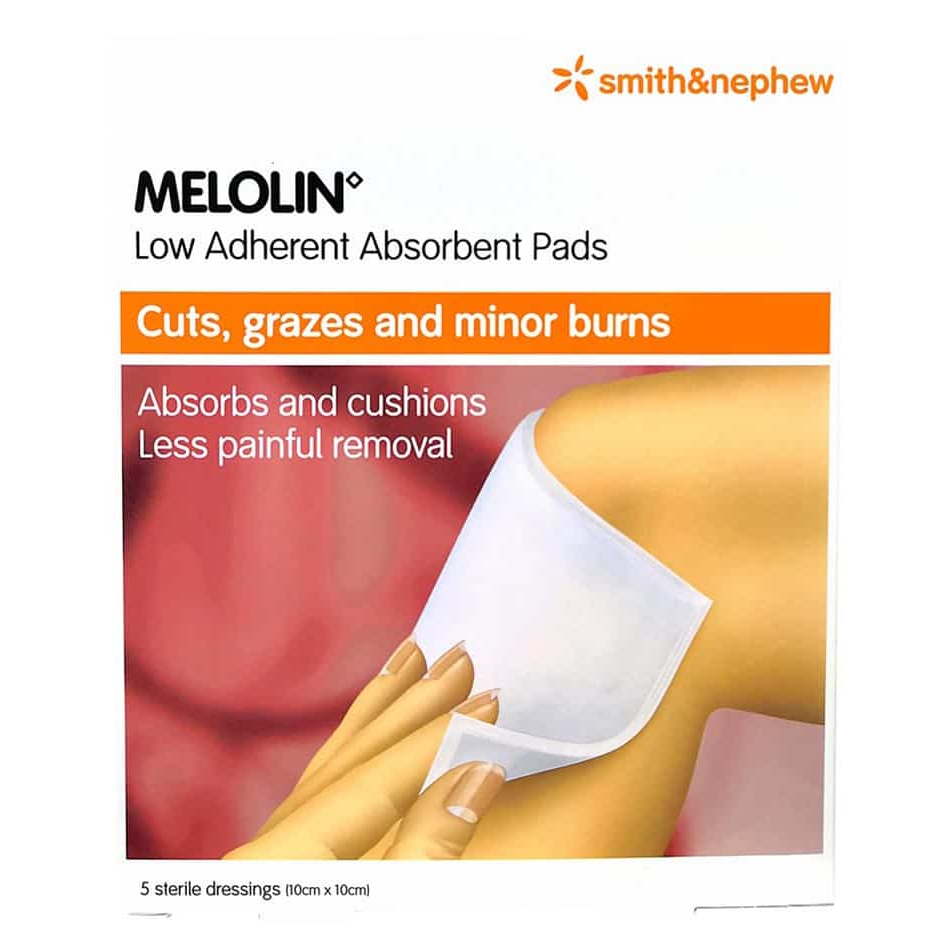 MELOLIN LOW ADHERENT ABSORBENT PADS 10 ซม.X 10 ซม. 5 ชิ้น/กล่อง