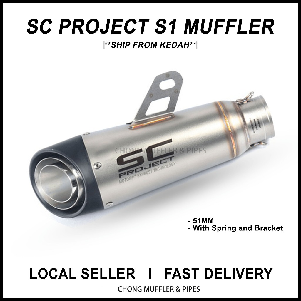 (LOCAL MY) SC PROJECT S1 UNIVERSAL MUFFLER EXHAUST R1 R6 R25 MT09 KAWASAKI Z900 Z250 Z650 Y15ZR S100