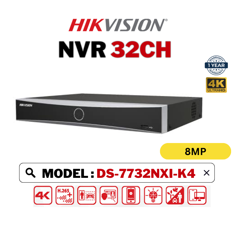 กล้องวงจรปิด HIKVISION (World No. 1) NVR 32CH 8MP 4K Plug And Play Network Video Recorder DS-7732NXI