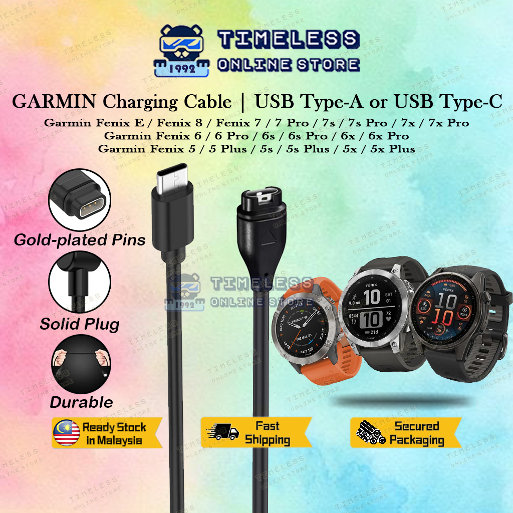 🇲🇾 Garmin Fenix Smart Watch ชาร์จสาย USB 100 ซม. (8/7/7s/7x/7 Pro/6/6s/6x/6 Solar/5/5s/5x/5 Plus/Fen