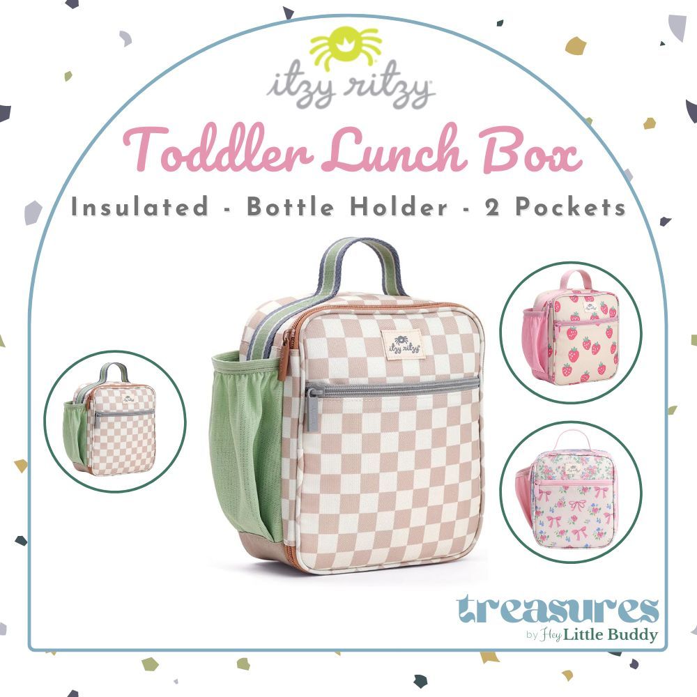 Itzy Ritzy Toddler Lunch Box Kids Lunch Bag Insulated Water Bottle Holder 2 Pockets Easy Clean