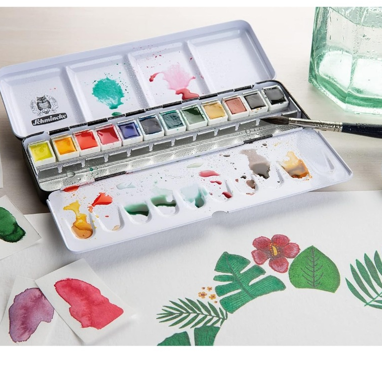 Schmincke สีน้ํา AKADEMIE® Aquarell Finest Artist Water Colour 12 สี x Half Pans กล่องโลหะ 75412 德顶级