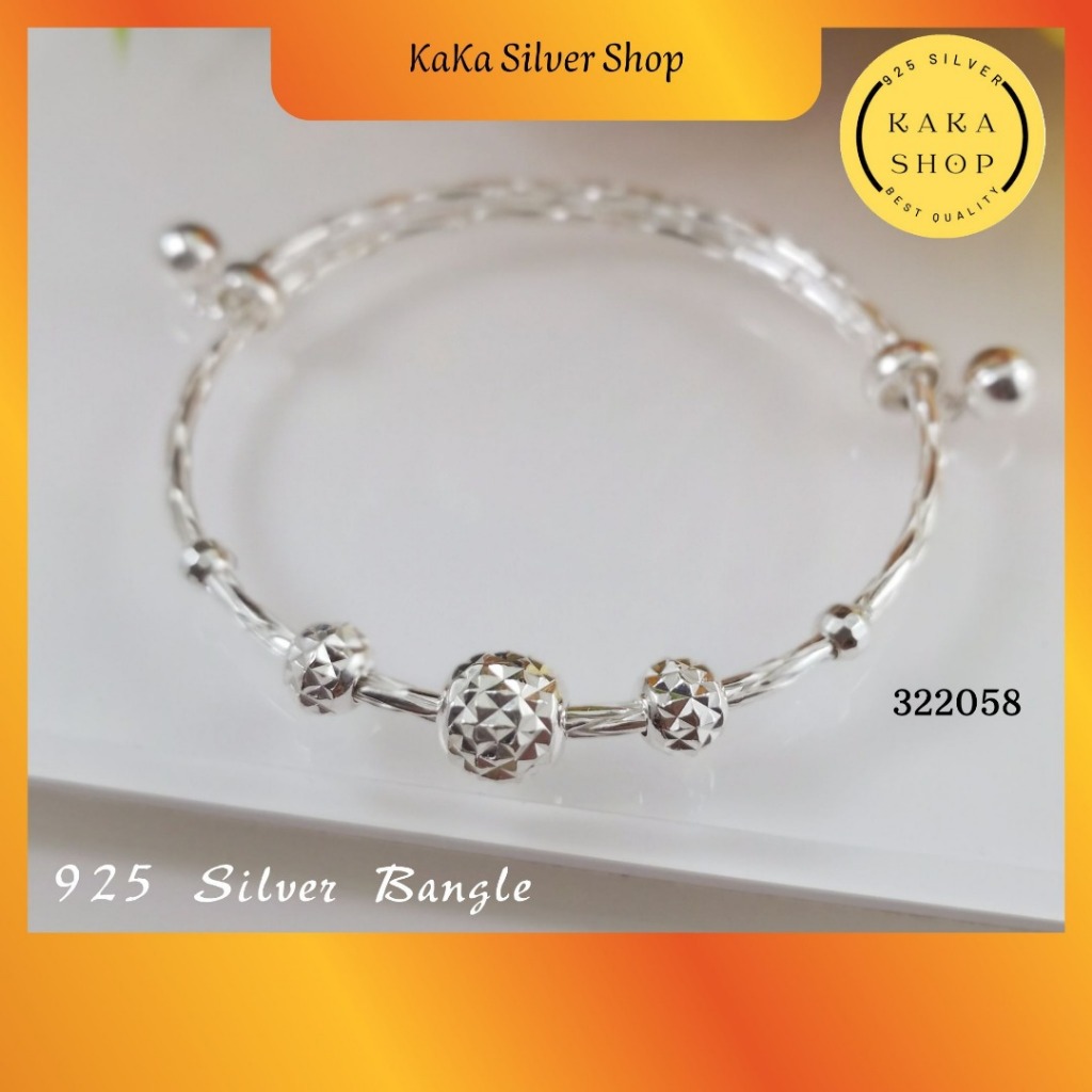 กําไลข้อมือลูกบอลวงกลมเงิน 925 สําหรับผู้หญิง (322058) กําไลข้อมือ Gelang Tangan Bulat Bola Perak 92