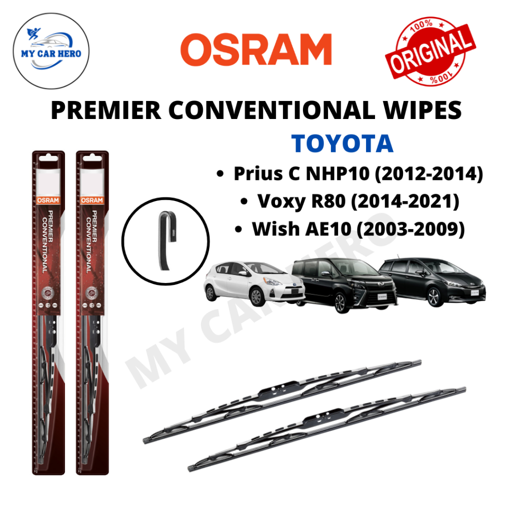 OSRAM Premier Conventional U Hook Wiper Set Toyota Prius C NHP10 (2012-2014)/Voxy (2014-2021)/Wish A
