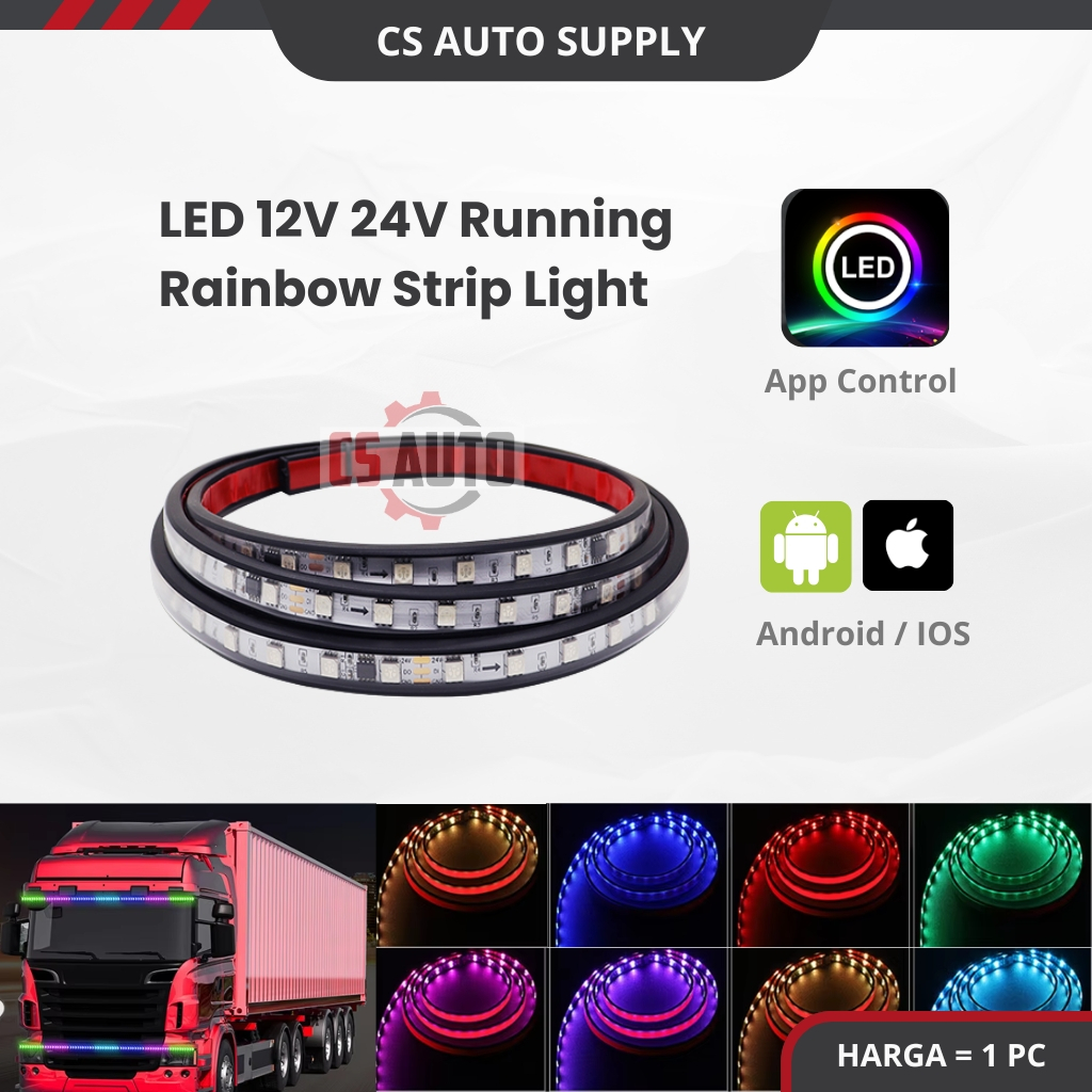 Led 12V 24V App ควบคุมแถบไฟวิ่ง Nyala Terus สี Lampu สี Warni รถบรรทุก Trailer Lori ตกแต่ง