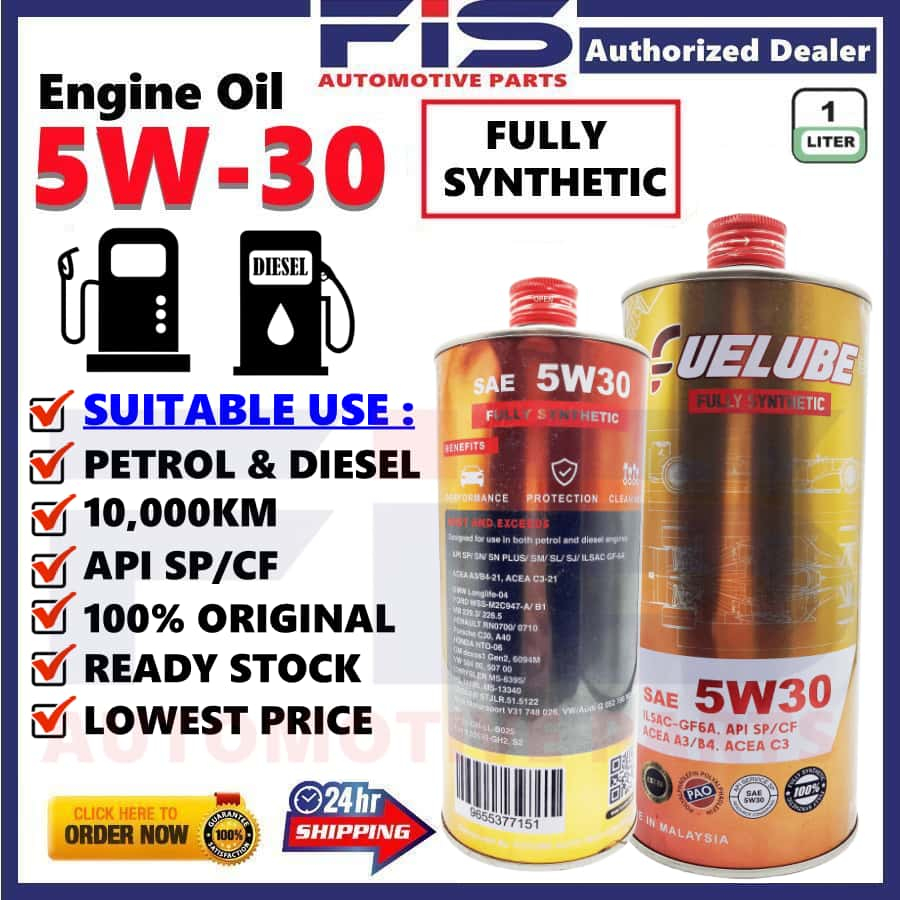 FIS Fuelube 5W-30 น้ํามันเครื่องสังเคราะห์แท้ Honda Toyota Miyak Hitam Kereta 5W30