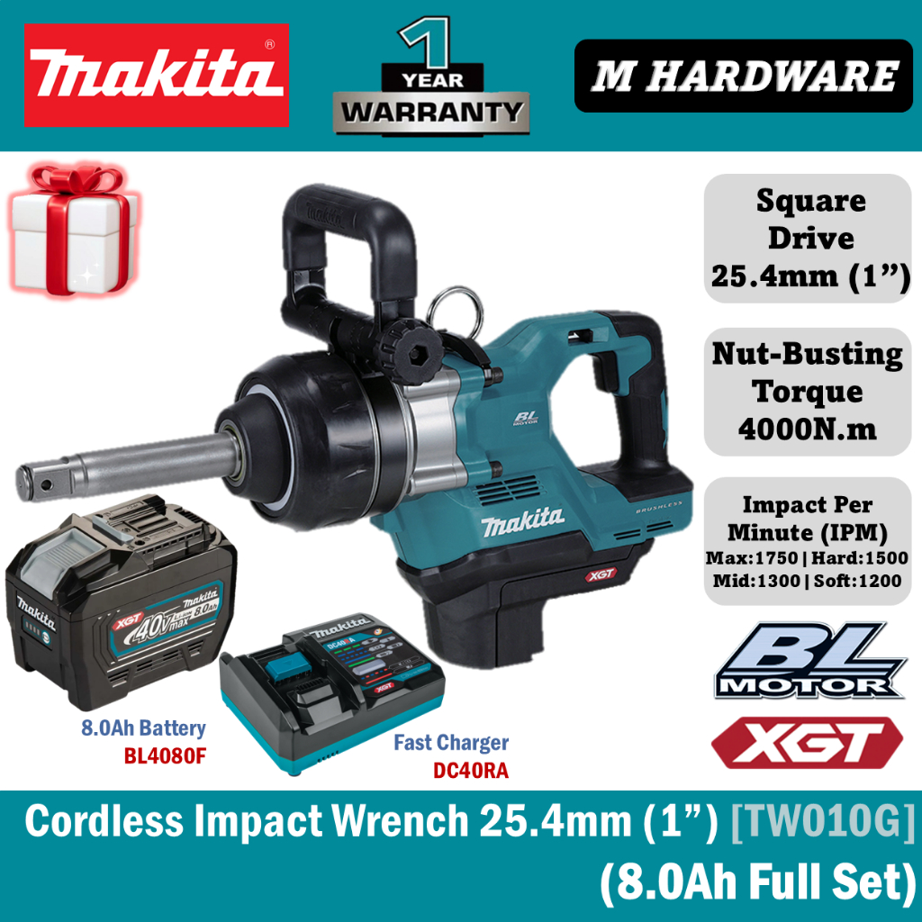 MAKITA 40Vmax ประแจผลกระทบไร้สาย 25.4 มม. (1") 4000N.m (Avil ยาว) TW010GZ / TW010