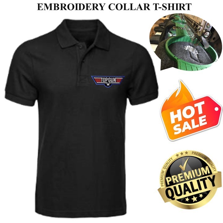EMBROIDERY SULAM TOPGUN TACTICAL LOGO เสื้อเชิ้ตปกดํา
