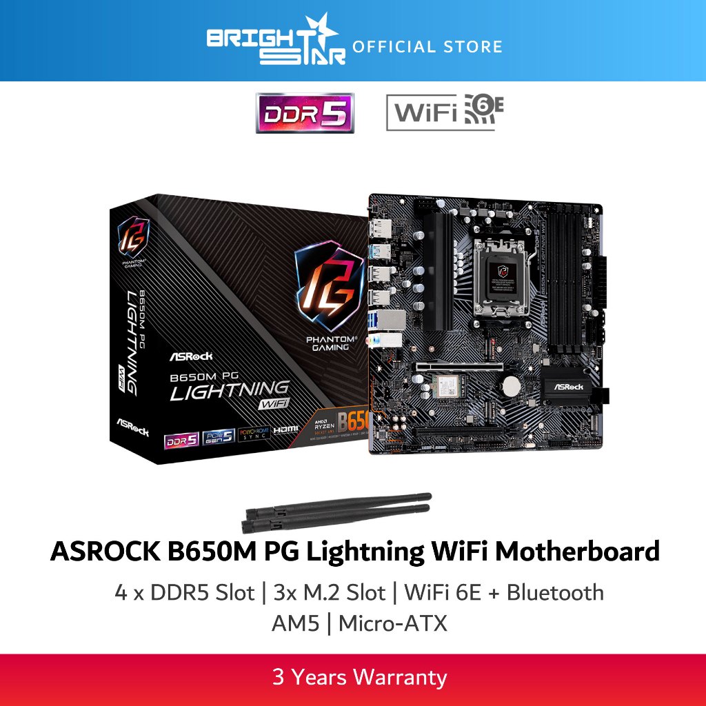 ASROCK B650M PG Lightning WiFi AM5 เมนบอร์ด Micro-ATX
