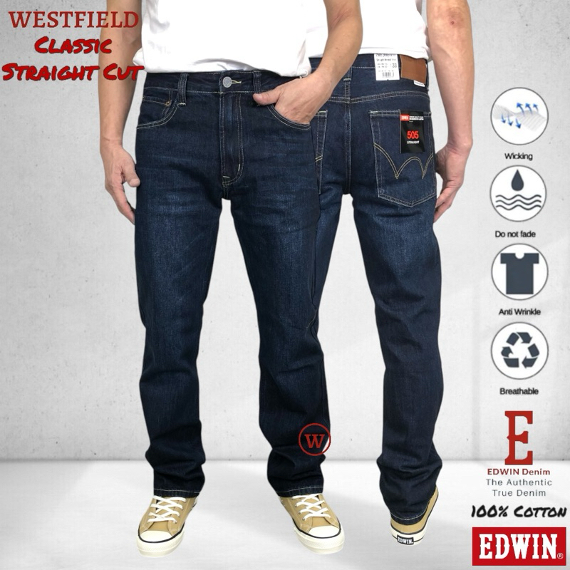 สินค้าใหม่ 505 EDWIN Mens 505 Dk Indigo Real Denim Straight Cut Jeans ( 7505 2804 )