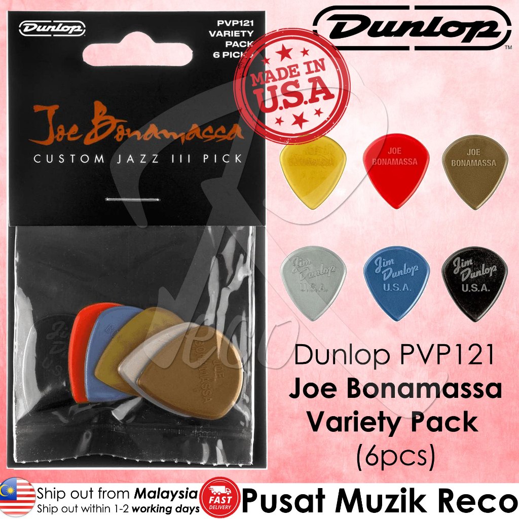 Dunlop PVP121 Joe Bonamassa Signature Pick Jazz III Variety Pack (6 ชิ้น) Pemetik Gitar Akustik Kapo