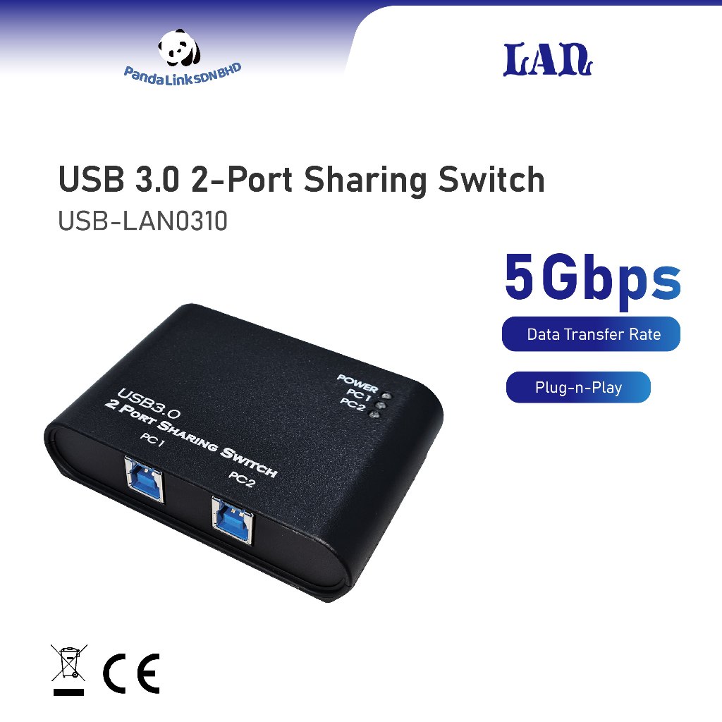 LAN USB-LAN0310 USB3.0 2-Port Sharing Switch พร้อมปุ่มลัด