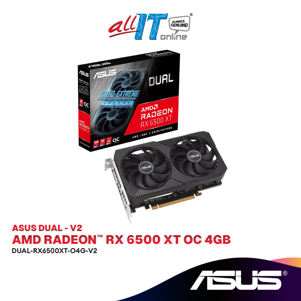 ASUS Dual Radeon RX 6500 XT V2 OC 4GB GDDR6 กราฟิกการ์ด DUAL-RX6500XT-O4G-V2