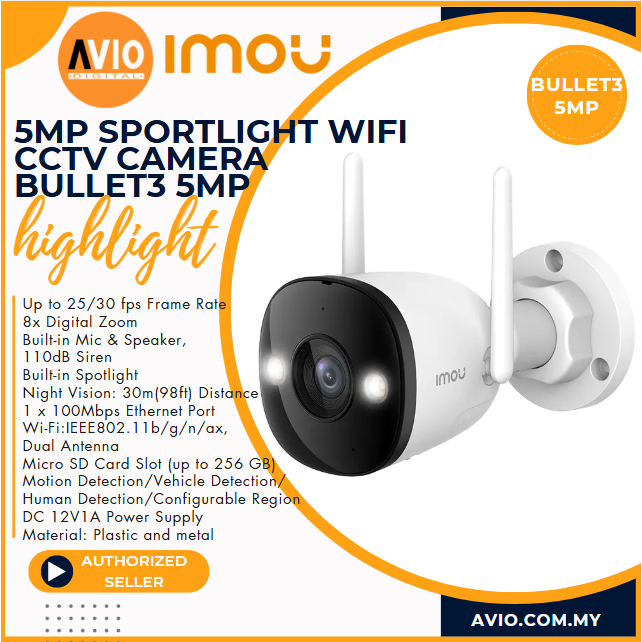 Imou 5MP 5 ล้านพิกเซล 24 ชั่วโมงสีเต็มรูปแบบ Wifi กล้องวงจรปิดไร้สายไมโครโฟนลําโพง Micro SD BULLET3 