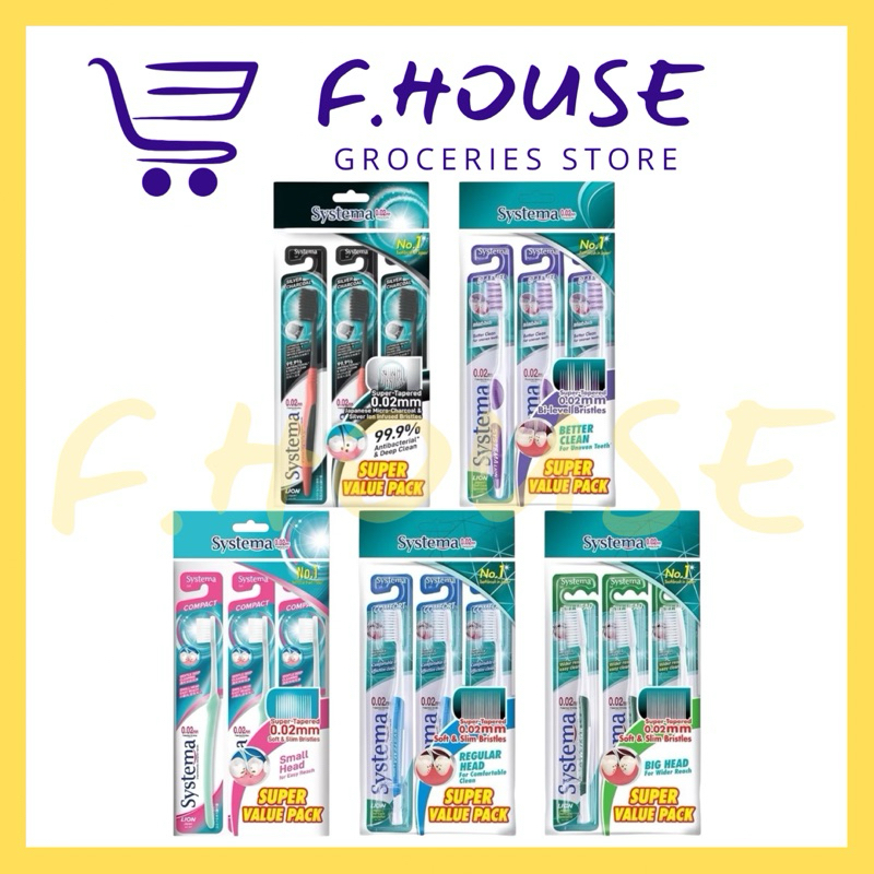 Systema แปรงสีฟัน Super Value Pack 3s (หัวเล็ก / / หัวธรรมดา/ หัวโต/ Better Clean/แอนตี้แบคทีเรีย & 