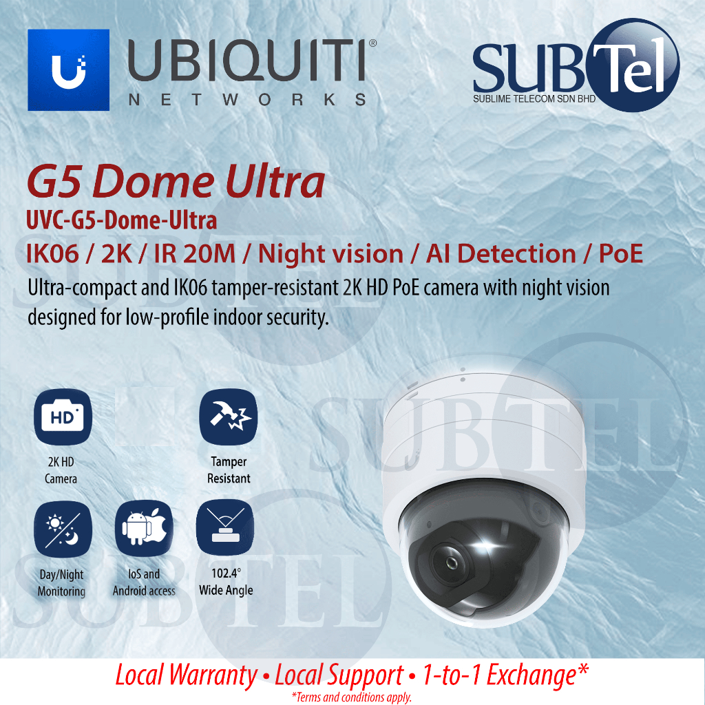 Ubiquiti UVC-G5-Dome-Compact และ Tamper-Resistant 2K HD PoE กล้อง Night Vision Low-Profile การรักษาค