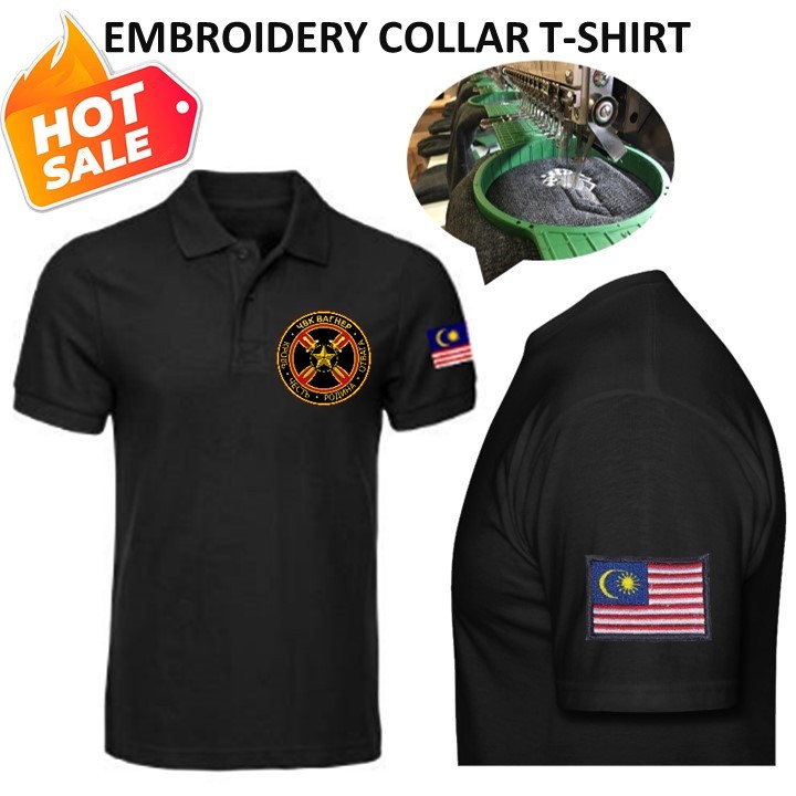 EMBROIDERY SULAM WAGNER GROUP TACTICAL & FLAG LEFT ARM เสื้อปกเสื้อสีดํา