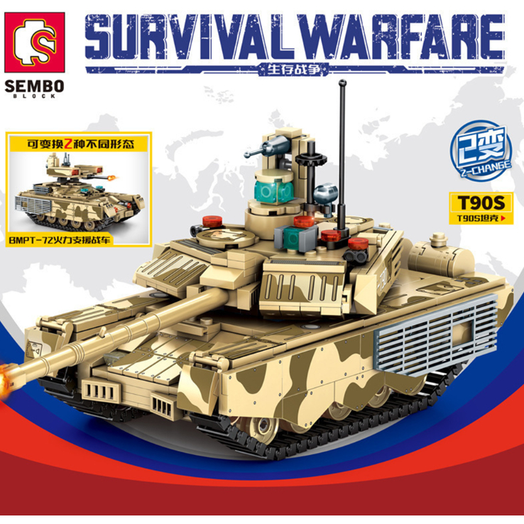 SEMBO BLOCK ตัวต่อเซ็มโบบล็อค 207004 SURVIVAL WARFARE SERIES TANK BLOCK BUILDING T90S