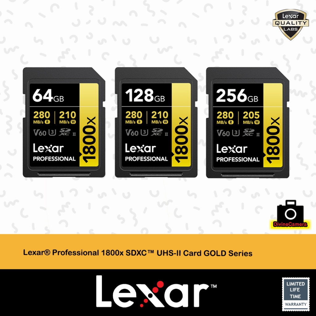 Lexar Professional 1800x SDXCTM UHS-II Card GOLD Series 64GB/128GB/256GB