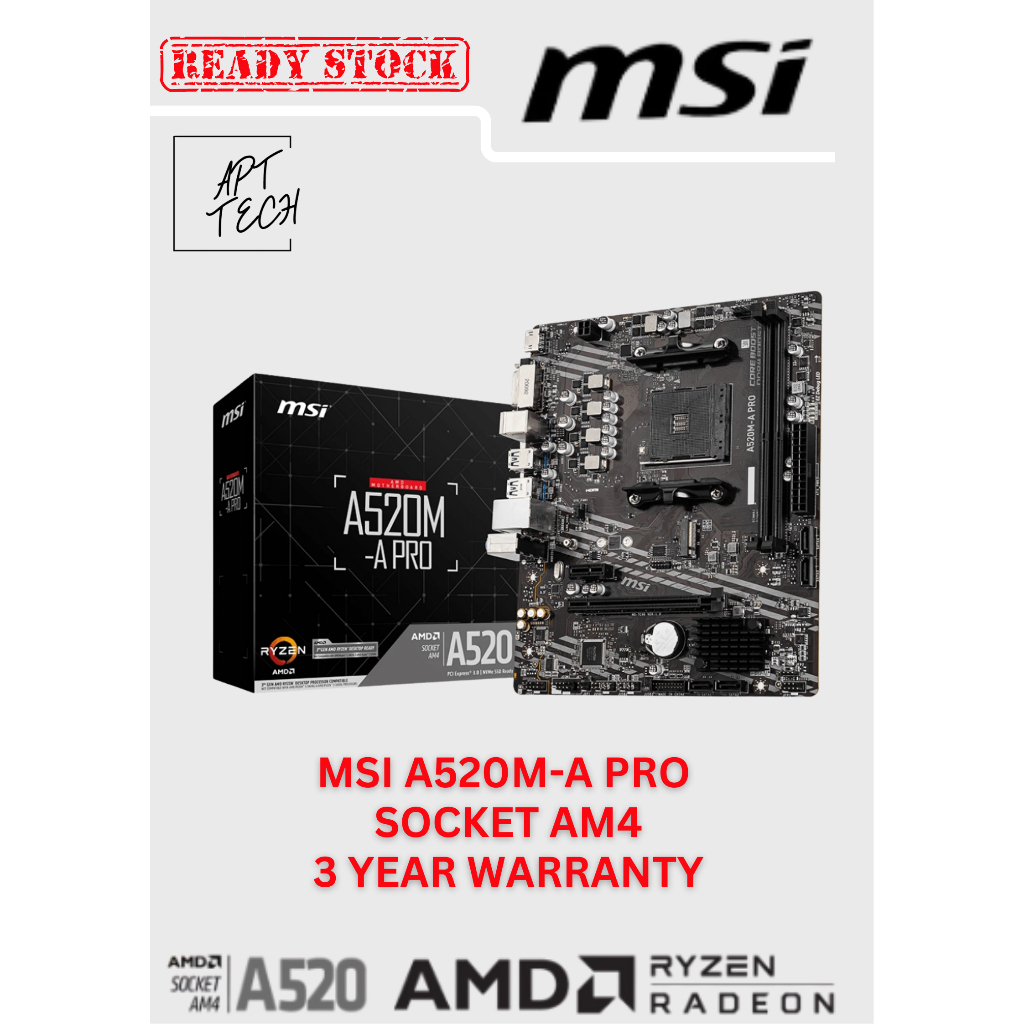 MSI A520M-A PRO AMD AM4 M-ATX MOTHERBORD Combo Deal RYZEN 3200G/4600G/5500/5600/5600G/5600X/5700X/57