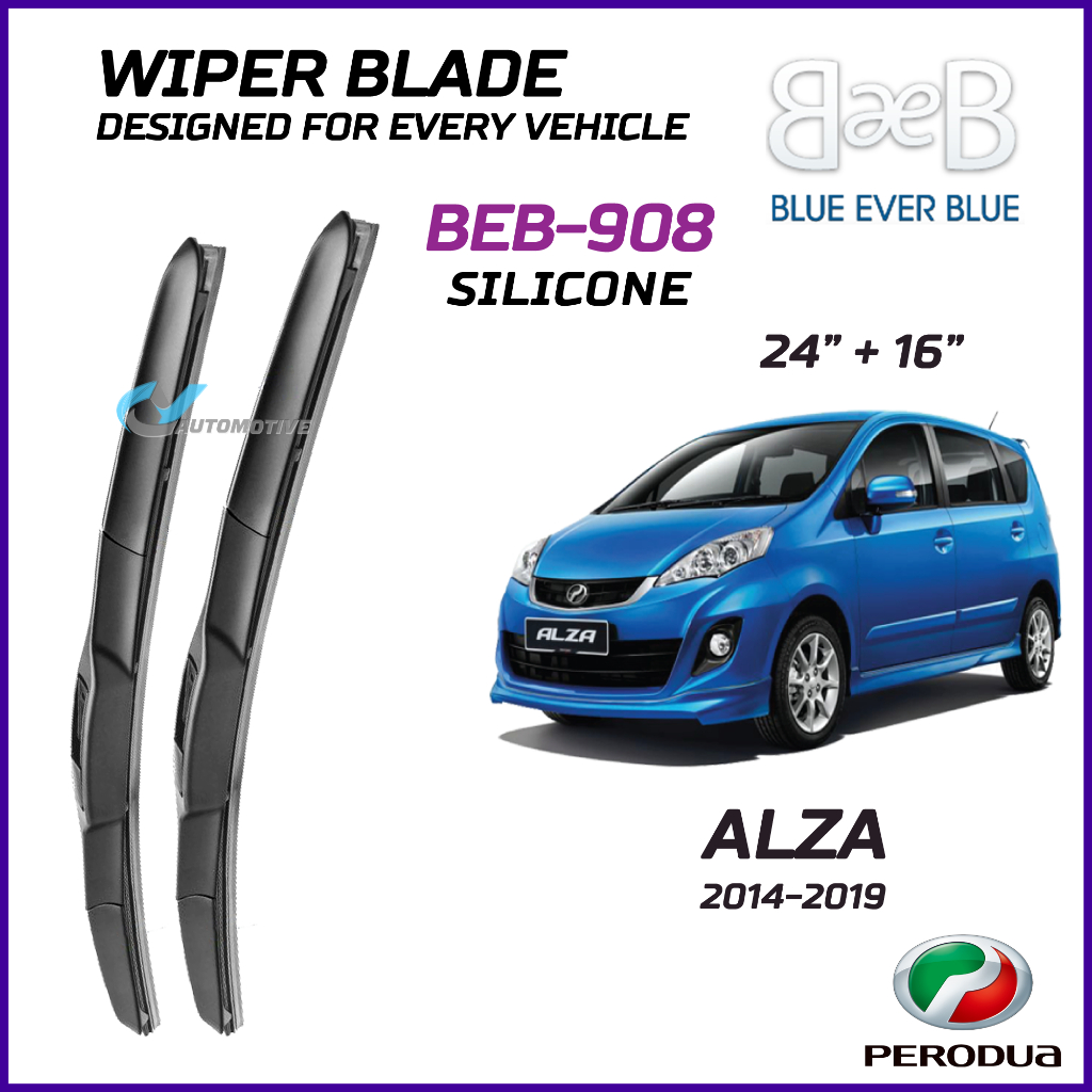 BEB SILICONE ใบปัดน้ําฝน (24"+16") ชุดสําหรับ Perodua ALZA 2014-2019 พร้อมการออกแบบ Aerodynamic BEB-