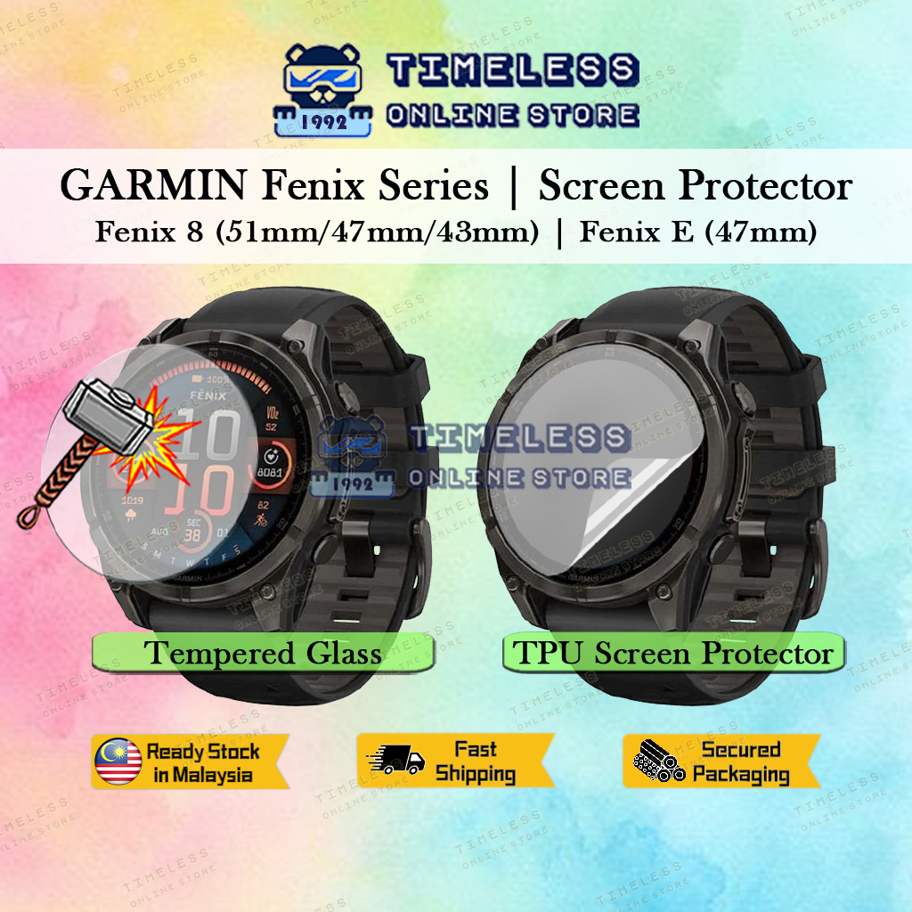 🇲🇾 GARMIN Smart Watch Fenix 8, ฟิล์มกันรอยหน้าจอ E, กระจกนิรภัย 9H & Hydrogel TPU (ฟิล์มนุ่ม) ฝาครอบ