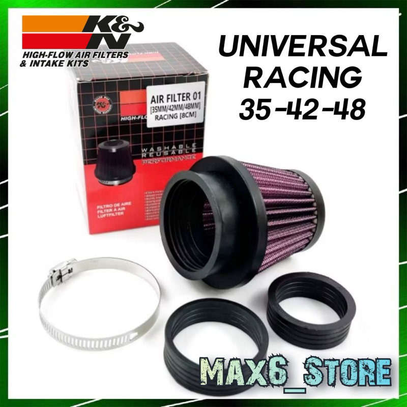 K&N RACING กรองอากาศพร้อมยางและคลิปพิเศษ 35 มม.42 มม.48 มม.รถยนต์ CABURETOR Y15 Y16 KRISS UMA KEIHIN ESR TRUMPET