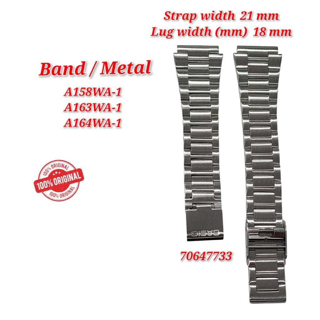 สายรัดสําหรับ A158WA A163WA A164WA (18mm) อะไหล่ทดแทน - BAND/METAL