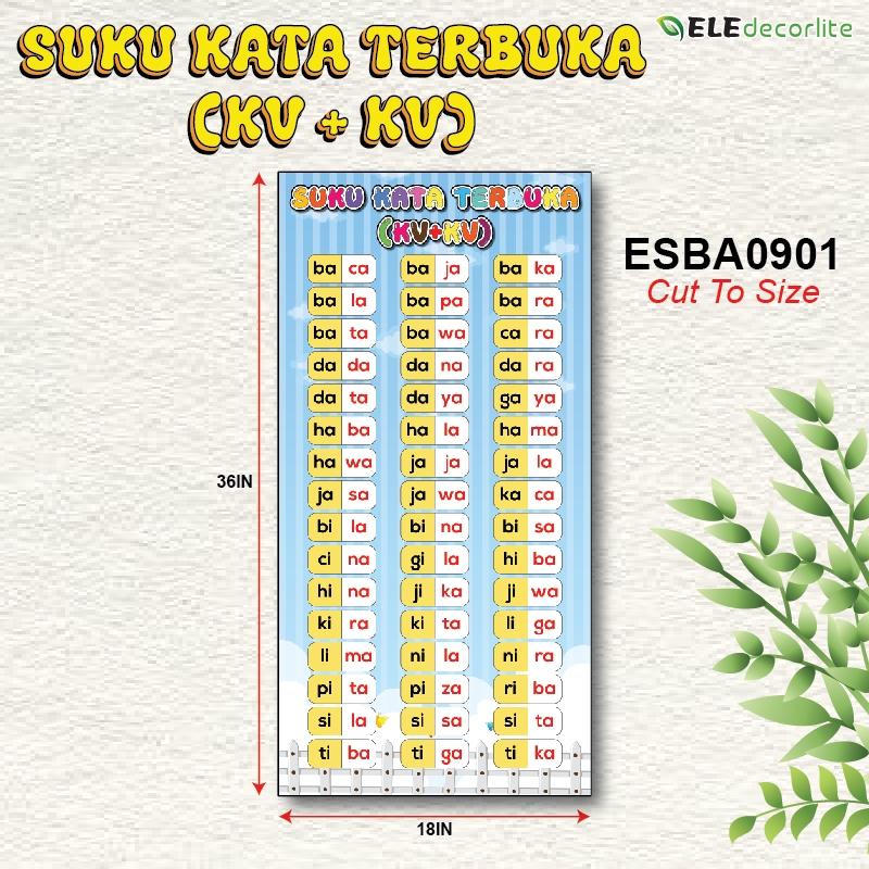 1.5ft x 3ft โปสเตอร์อ่าน WORDS KV+KV MALAY LANGUAGE LETTERS / RUMI / TEACHING MATERIAL