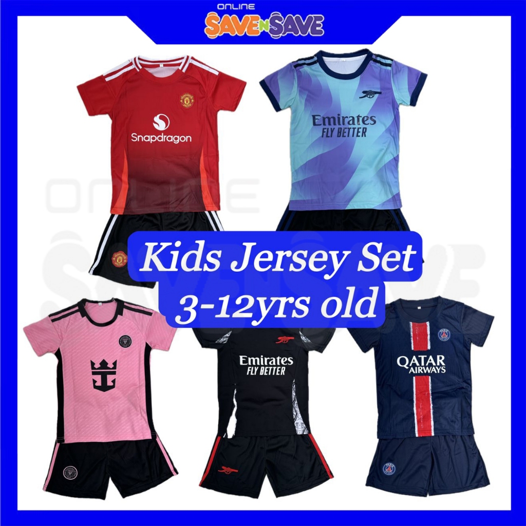 Baju Bola Budak Set Baju Jersey Budak Lelaki Baju Budak Set Size 6-16 Jersey Set