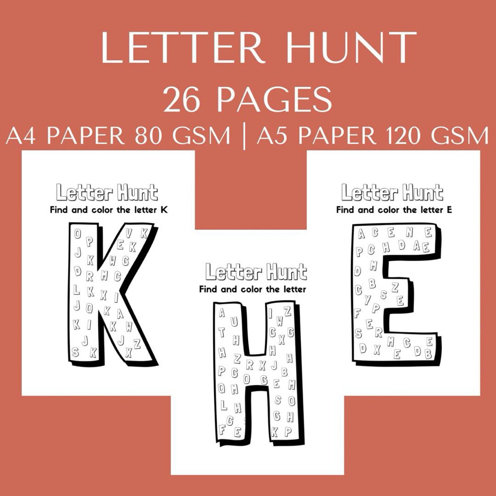 LETTER HUNT BOOK COLORING PAGES COLORING 26 PAGES COLORING BOOK & กระดาษระบายสีสําหรับ CHILDREN และผ